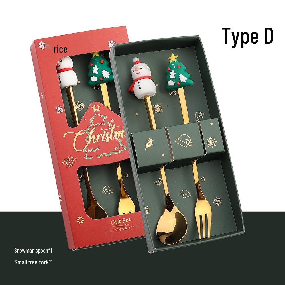 Christmas Cartoon Snowman Spoon & Fork Set - Cute Dessert Cutlery Gift