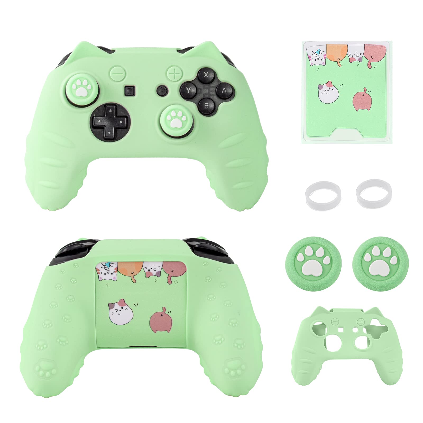 

NANANINO Switch Pro Controller Cute Cat Paw Switch Pro Controller Skin with Switch Pro Controller Thumb Grip Cap and Stickers Green Skin, - зелений