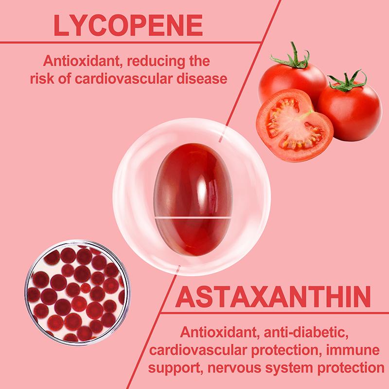 Capsule Buporai cu Astaxantină, Lycopen, pentru Antioxidant Natural Sănătatea Pielii și a Ochilor Sănătatea Articulațiilor și a Mușchilor Sănătatea Energiei și a Sistemului Imunitar