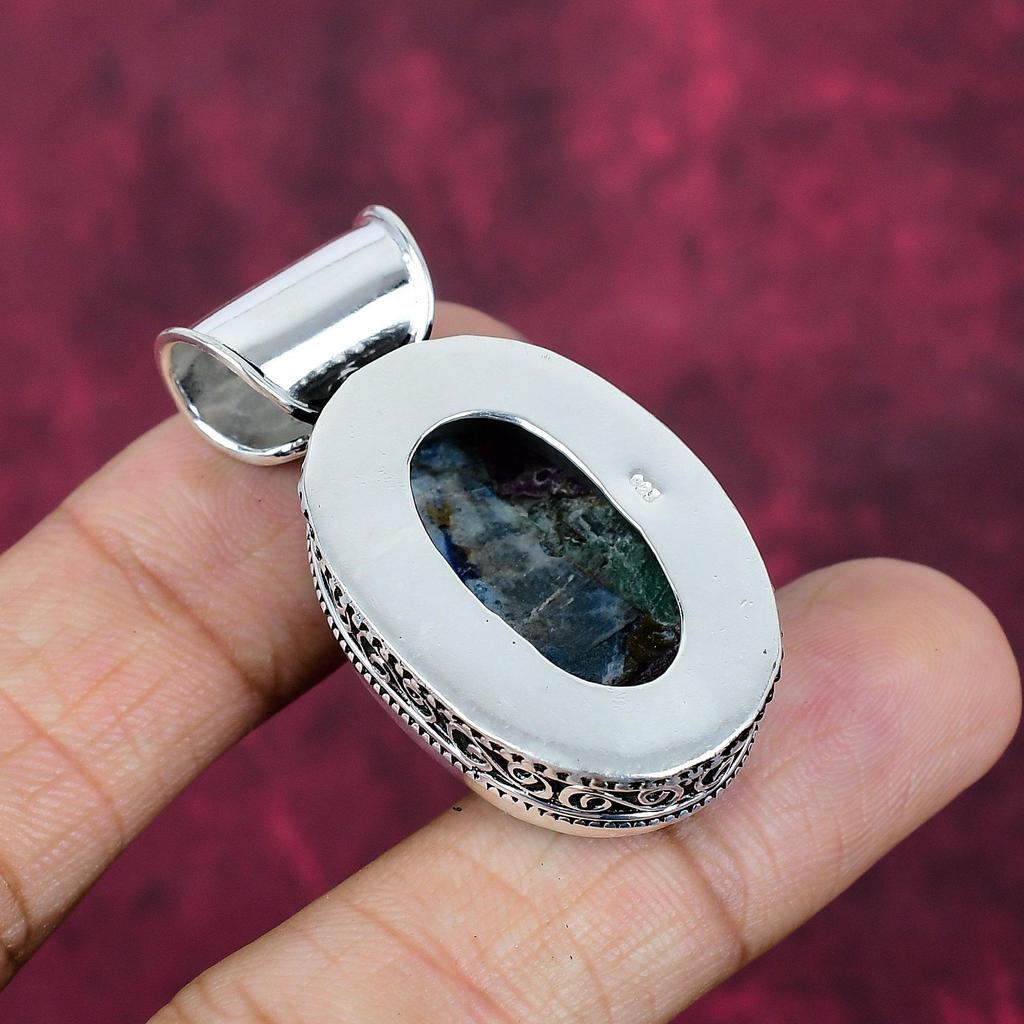 Multi Copper Turquoise Handmade Gemstone Pendant, 925 Solid Sterling Silver Pendant Beautiful Jewelry, Designer Pendant