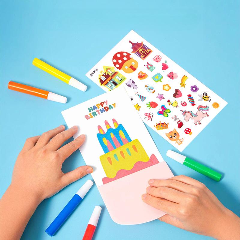 Rainbow Scratch Painting Set Color Scratch Off Pictures Children DIY Artwork Postcards Kids Boys Girls Fun Craft Drawing Toys