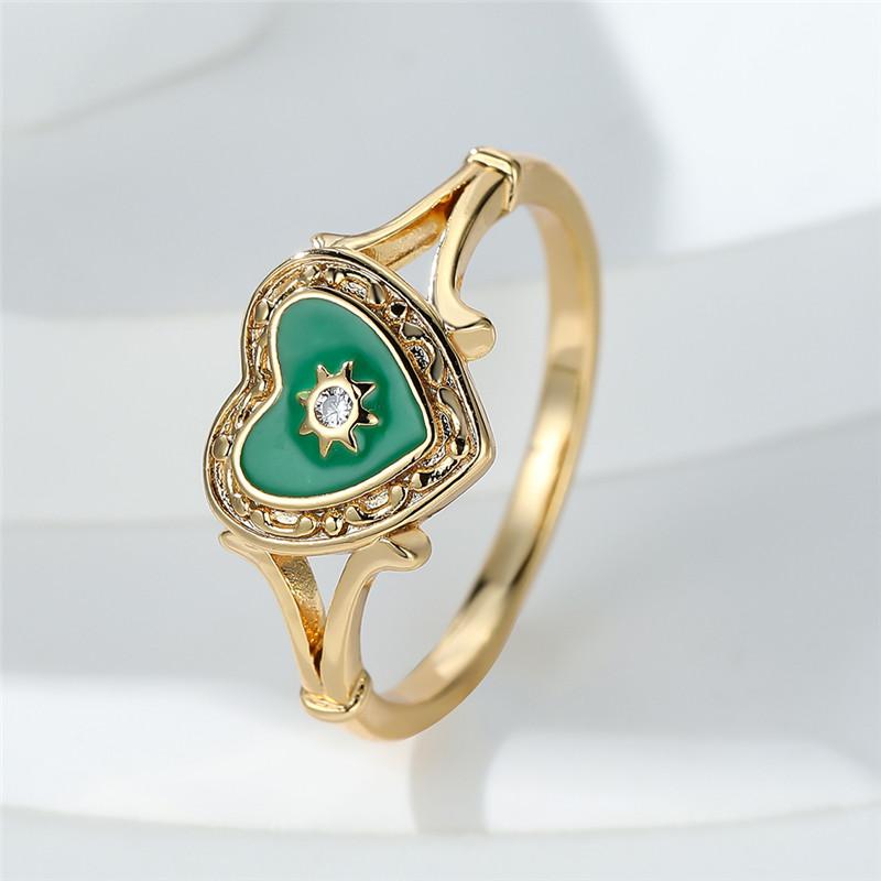 Bohemian Heart Prsteny zlaté barvy pro ženy Love Heart Black Enamel Ring Dámský prst Statement Módní šperky