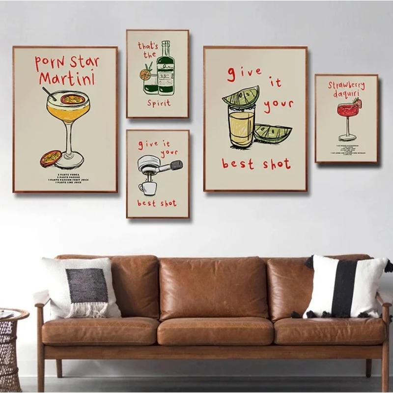 Retro Kitchen Coffee Latte Cocktail Fashion Posters Minimalist Wall Art Print Canvas Painting for Living Room Modern Home Decor