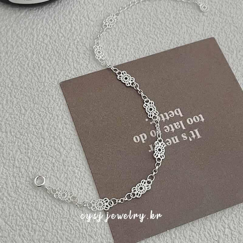 Cui Yan S925 Sterling Silver Korean Lace Floral Bracelet - Sweet Fairy Jewelry for Women S925 Silver