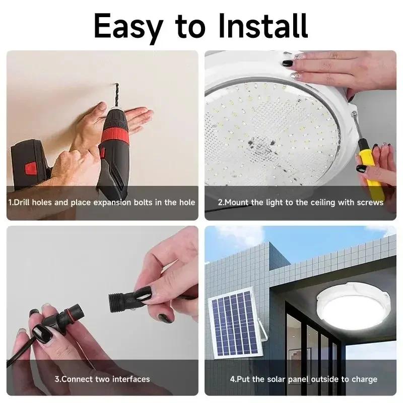 NEW 60W-500W LED Solar Ceiling Light Outdoor Waterproof Solar Lamp with Remote Control 5M Lines Zero Power for Corridor Garden