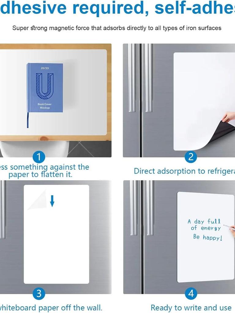Magnetic Fridge White Board Paper,8" x 12" 2 Pack Small Dry Erase Board Kitchen Refrigerator Whiteboard for Family to-do List, I