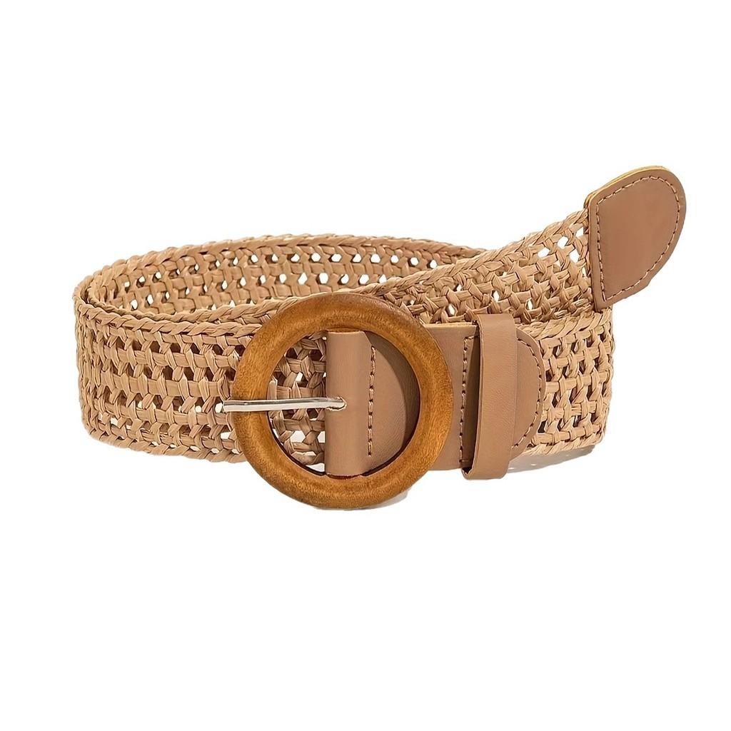 Cotton Woven Bohemian Linen Belt With Round Buckle For Women Accessories Dress