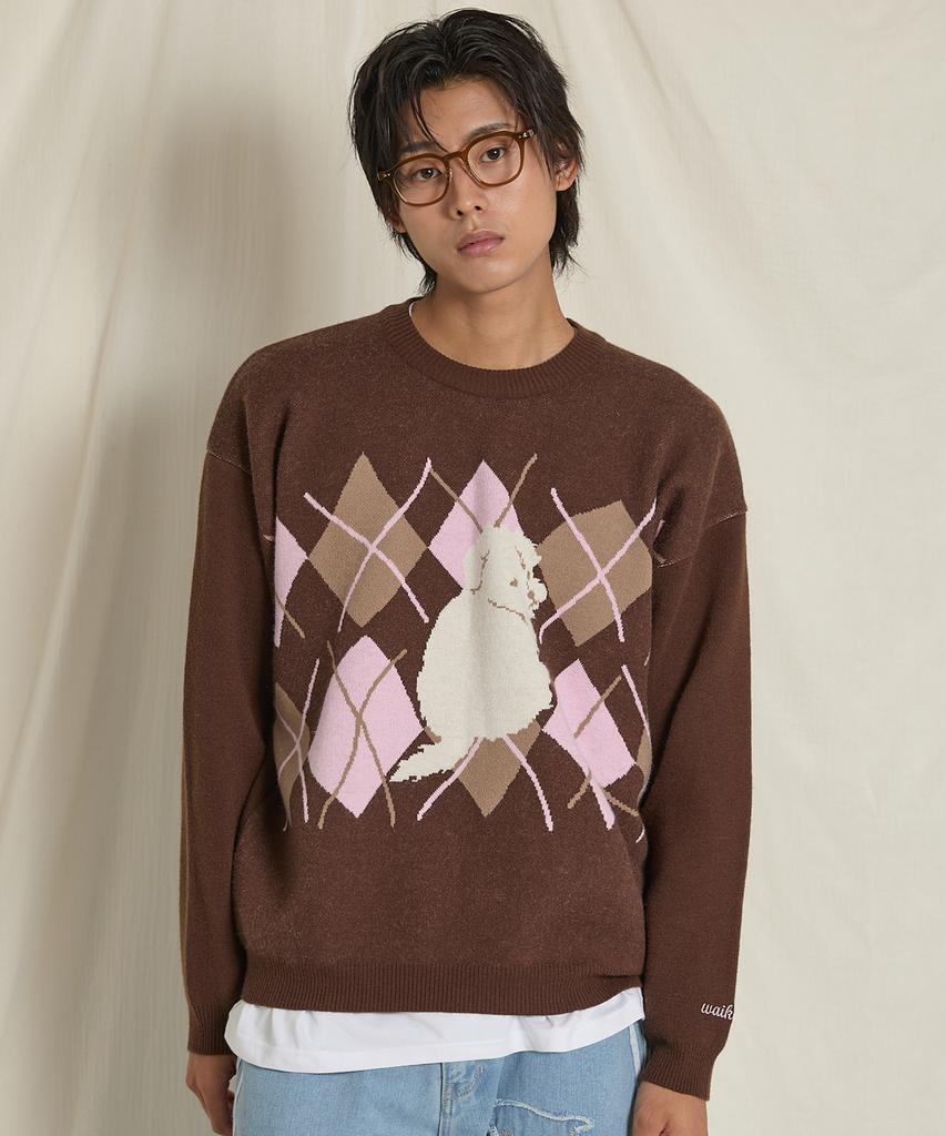WAIKEI Maltese Argyle Crewneck Knit Brown