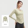 Juyitang Seamless V-Neck Long-Sleeve Yoga Suit with Pleated Waist and Slim-Fit Top