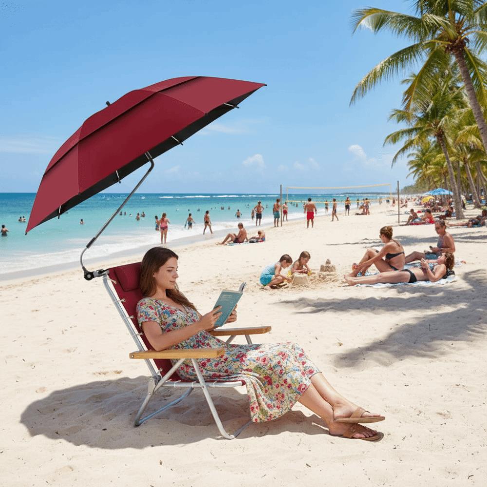Umbrelă de Soare Reglabilă la 360° Protecție Solară Protecție UV Umbrelă de Plajă Dimensiune Mare cu Clește