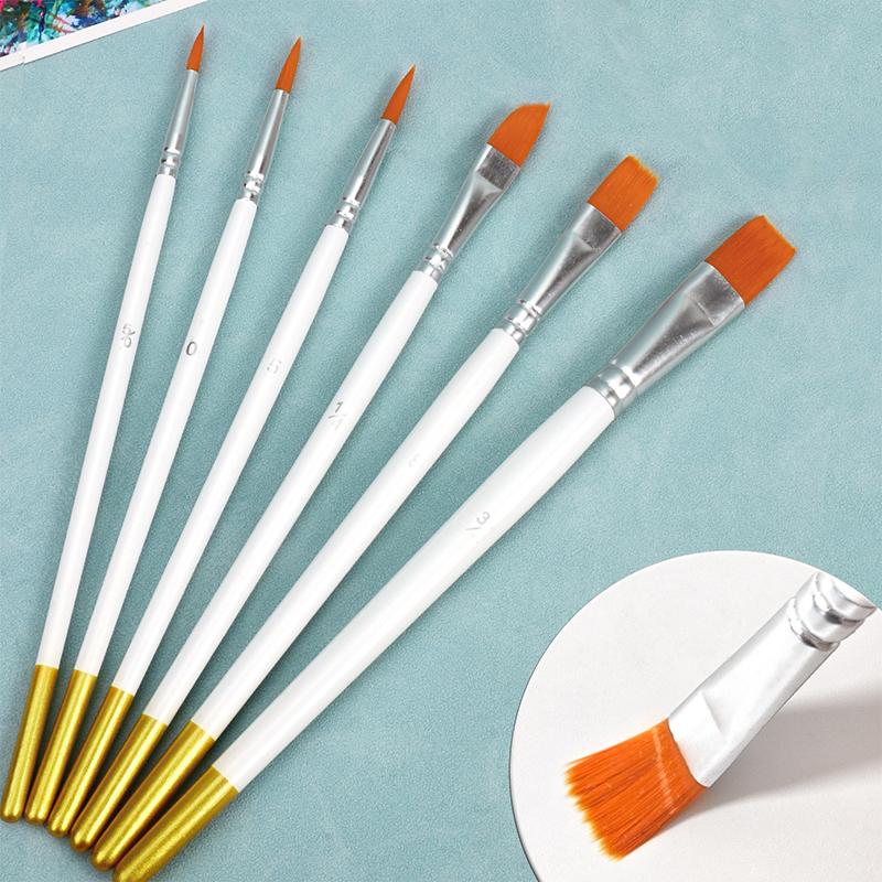 Acrylic Oil Watercolor Artist Brushes Set 6pcs Nylon Material Soft Bristle for Kids Classroom Art Drawing Projects