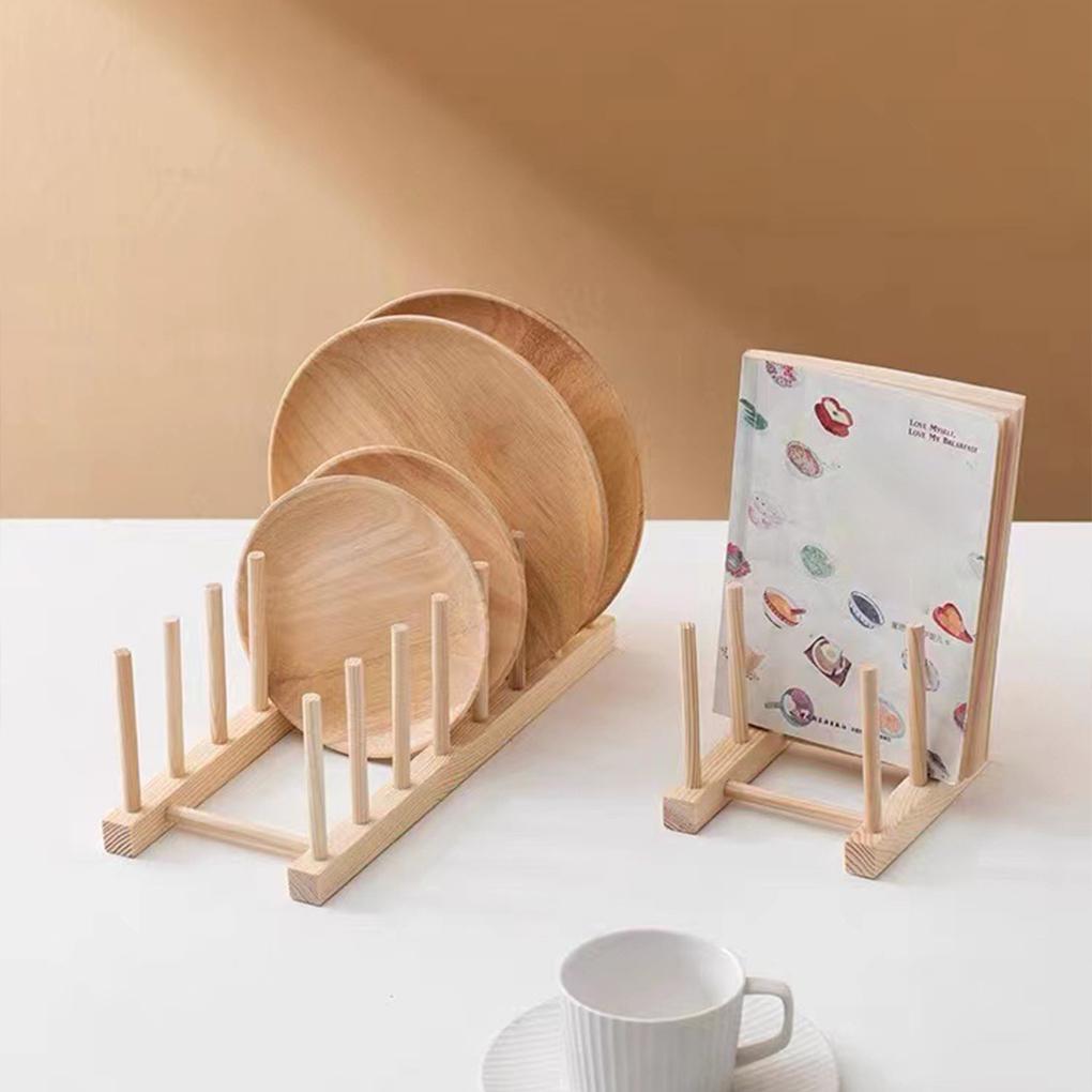 Multi-functional Wooden Dish Drain Rack Space-saving Kitchen Organizer Shelf Kitchen Pot Lid Holder