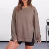 Bluza damska Yousheng na jesień i zimę, zamek błyskawiczny, rozcięcie u dołu, okrągły dekolt, luźna, gruba, długie rękawy, jednolity kolor, elastyczny mankiet, średniej długości, codzienny sportowy top