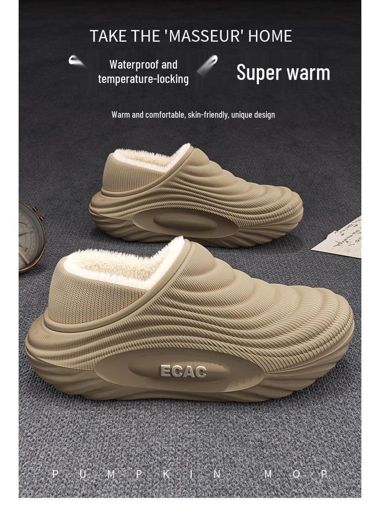 Men's Cartoon Cotton Slippers: Winter Indoor Non-Slip, Waterproof, Warm, Closed-Heel with Thick Sole for Couples