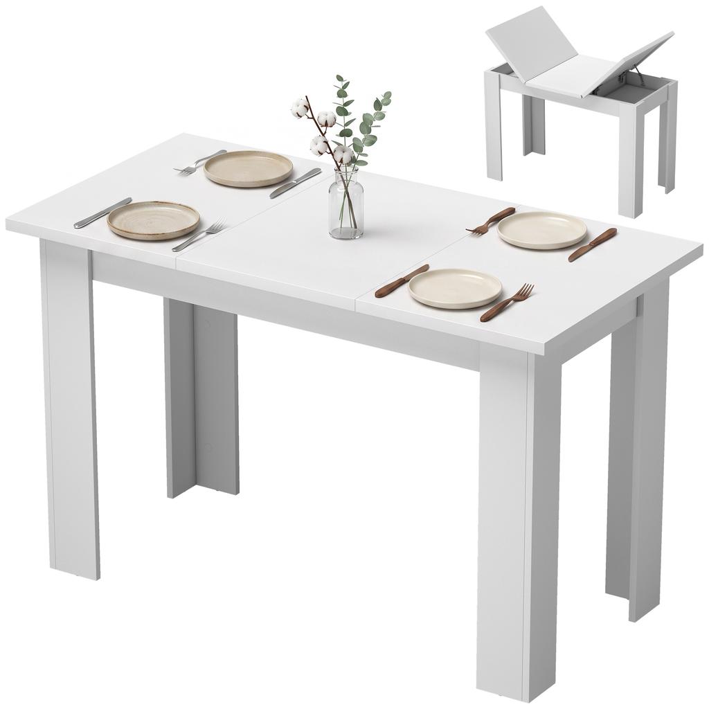 Dining Table for 4, Lift-Top, Hidden Storage, 120 x 60 x 75.5 cm, White
