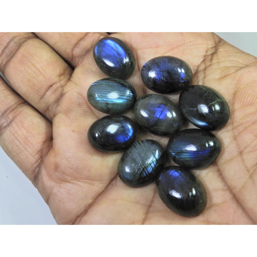 12X16MM Natural Labradorite Blue Fire Oval Cabochon Loose Gemstone 09Pcs Lot C-1091