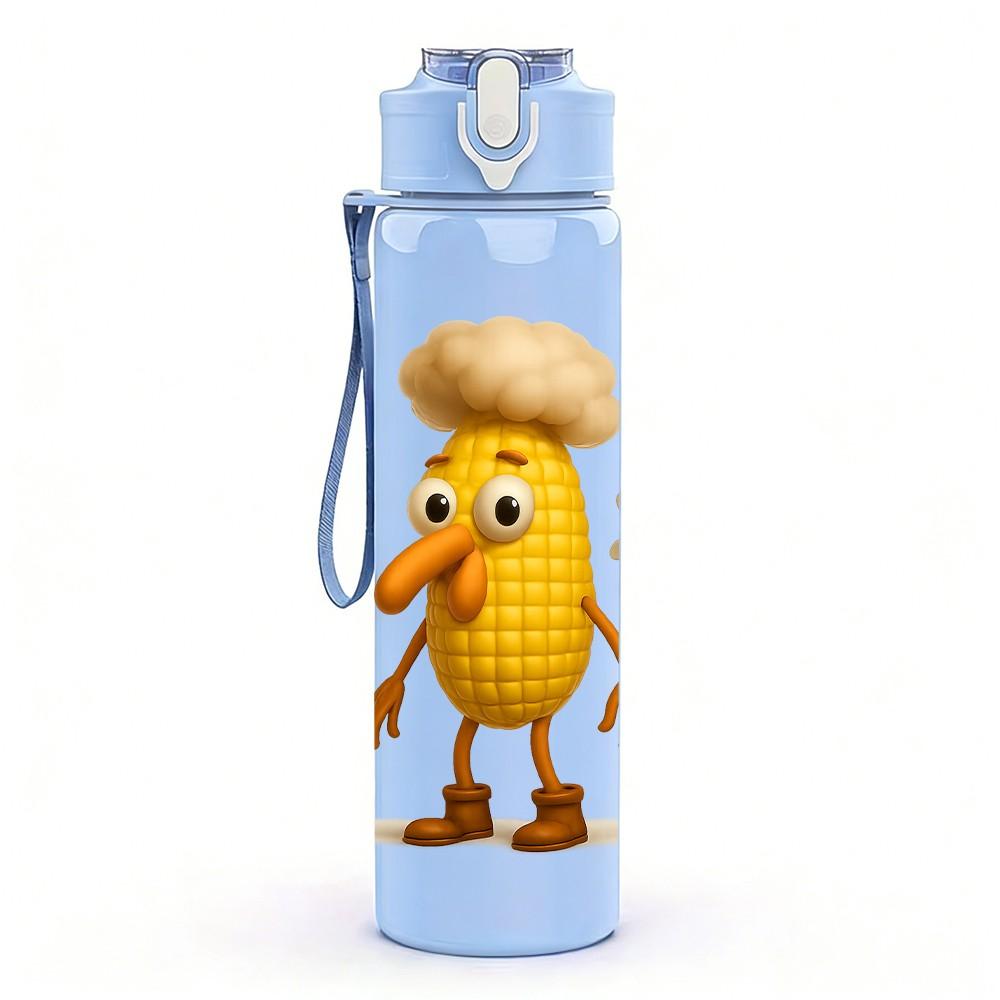 1PC Corn Chicken Hat Cartoon Funny 750ml Color Plastic Sports Water Bottle Leakproof Flip Straw Lid Suitable for Sports Office Home Use
