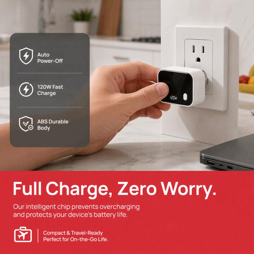 Chargeur Type-C à Arrêt Automatique Coupure Physique Protection contre la Surcharge Adaptateur Chargement Ordinateur Portable