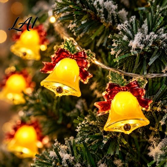 Warm Glow Party Decorations 78"/196" Christmas Bell String Light 20/50 LEDs Plastic Fairy Light with Indoor Hanging Lamps White Glow Battery