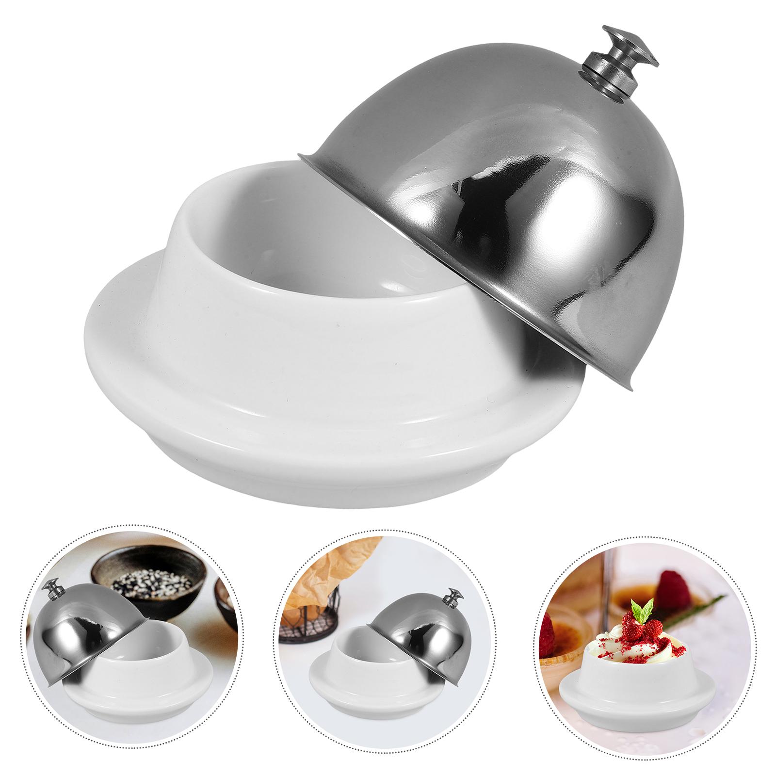 Stainless Steel Butter Dish Ceramic Abalone Holder Sauce Plate Condiment Bowl Seasoning Container Cake Dessert Tool серебряный