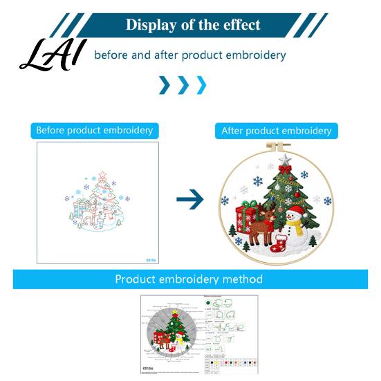 Embroidery Starter Pack Christmas Kit DIY Xmas Tree Craft Holiday Ornament Gift Box Pattern Crafts for Family Festive Needlework Sewing Kit