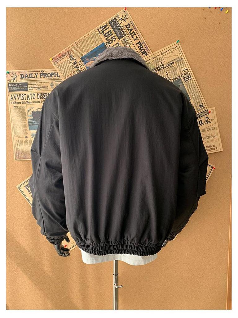 Men's Two-Sided Silver Blue Fox-Cotton Jacket with Fishbone Pattern - Thickened, Plus Velvet for Winter Warmth