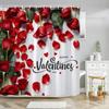 Paris Eiffel Tower Pink Shower Curtain Valentine'S Day Flowers And Butterflies Polyester Washable Bathroom Decor