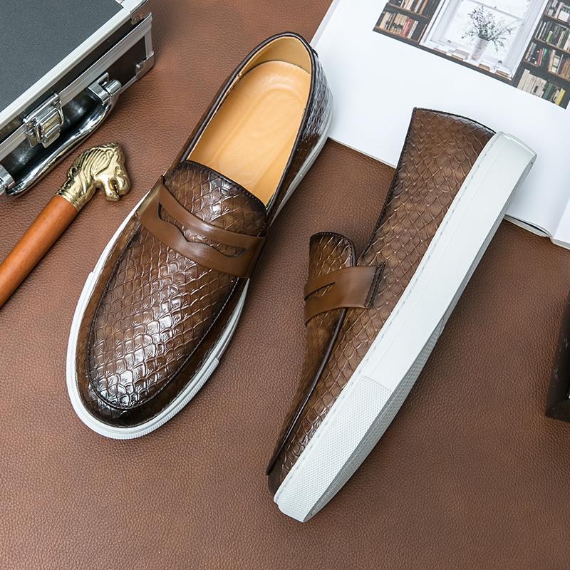

Итальянский стиль Новые мужские повседневные туфли с круглым носком Удобные модные британские деловые туфли-лоферы Роскошные мужские туфли-лоферы из кожи 46 коричневый