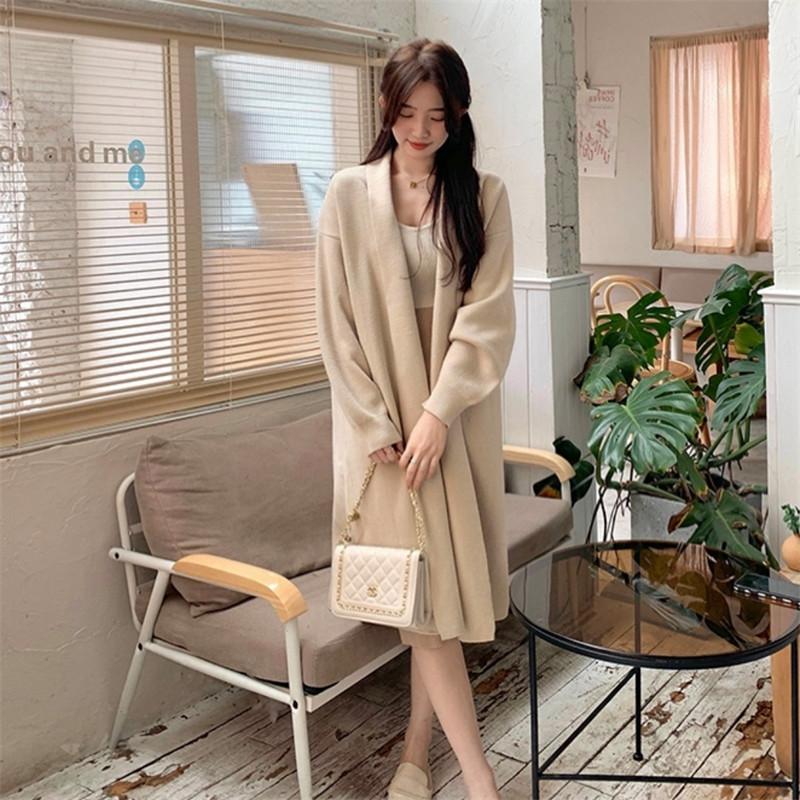 

Осенне-зимнее пальто вязаный кардиган осенняя верхняя одежда с нежным ленивым ветром свитер свободное пальто средней длины для женщин one size fits all хаки