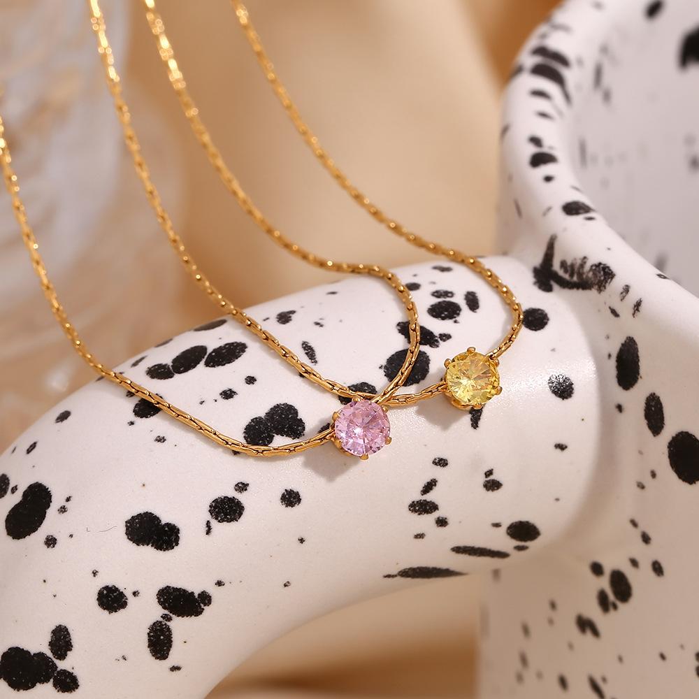 Fine Woven Chain Mini Cubic Zircon Stone Pendant Necklace 316L Stainless Steel Necklace 18K Gold Plated Accessories