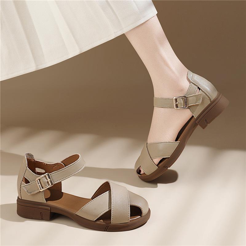 Baotou Sandals Women's Summer New Thick-soled Beach Roman Shoes Fairy with Skirt Flat-soled Retro Pig Cage Shoes