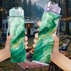 1PC Green Marble Swirl Agate Texture Background 750ml Color Plastic Sports Water Bottle Leakproof Flip Straw Lid Suitable for Sports Office Home Use