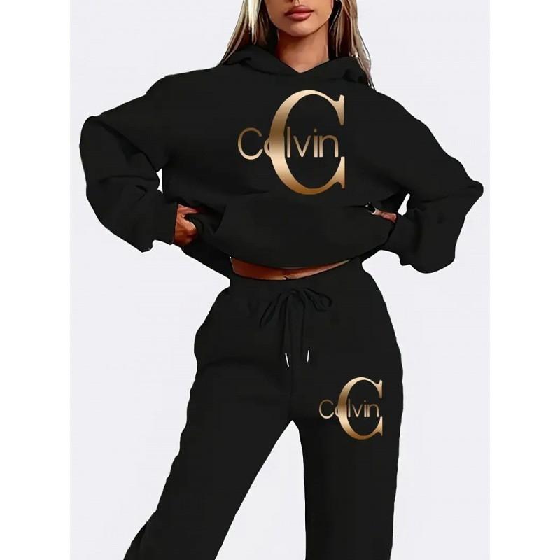 Womens Casual Hooded Sweatshirt Pants Set Winter Warm Fleece Lined Sporty Outfit Korean Style