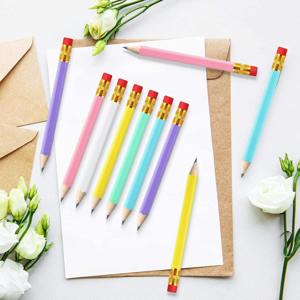 Zonon 48 Pieces Golf Pencils Mini Half Pencils with Eraser Short with Erasers Bulk Small for Kids HB Wedding Bridal School Office Writing Drawing