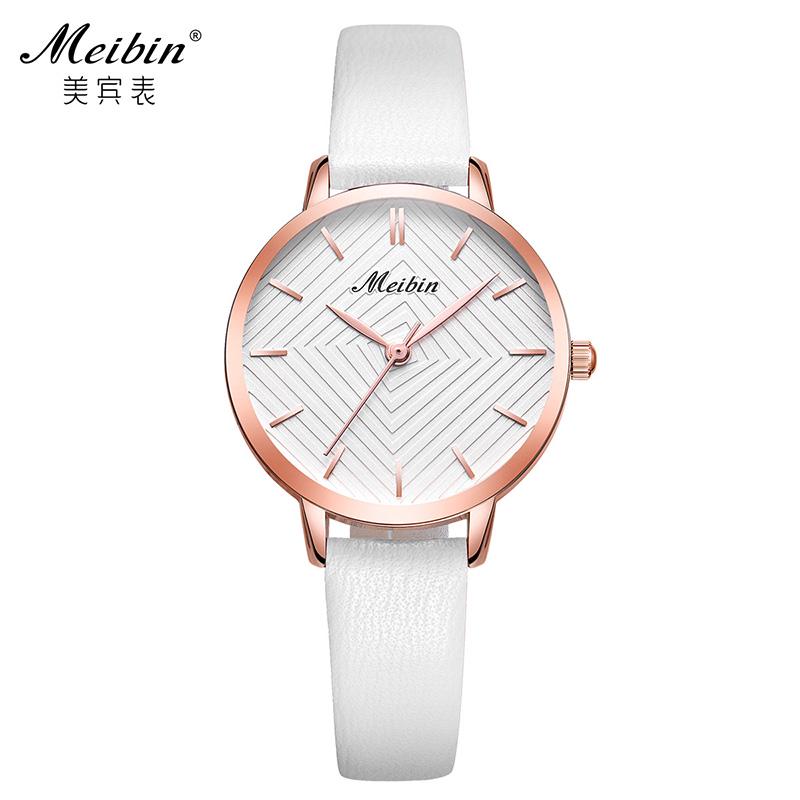 

MEIBIN Брендовые простые женские часы с кожаным ремешком, индивидуальные женские часы, водонепроницаемые часы белый
