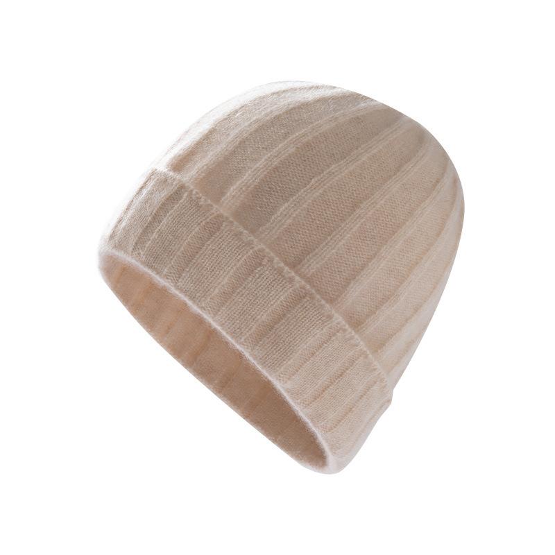 Children's autumn and winter% pure cashmere hat men's and women's solid color twisted flower casual flanged warm knitted hat