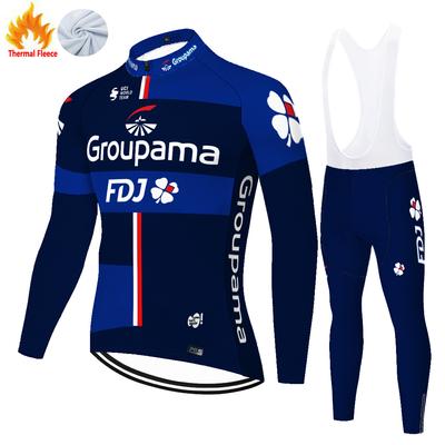 Thermal Smile FDJ Cycling Suit for Men, Winter Jersey, Mountain Bike, 2023