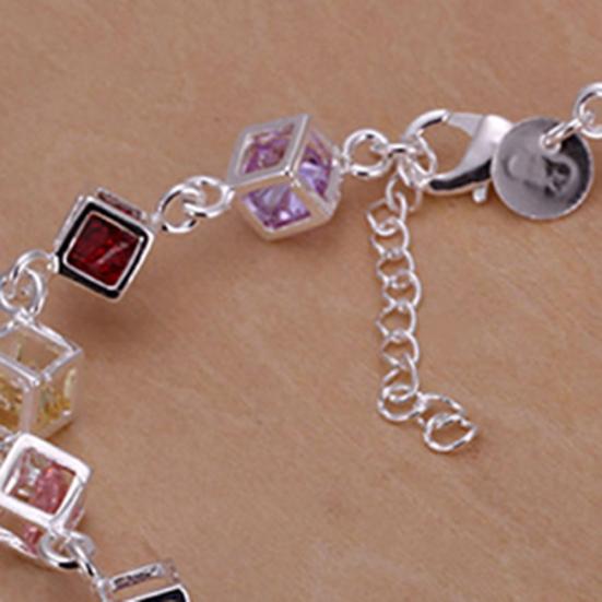 Fashion Women Silver Plated Cube Colorful CZ Bracelet Bangle Jewelry Gifts