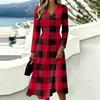 Women's Plaid Print Casual Long Sleeve V-Neck Dress with Pockets for Everyday Wear