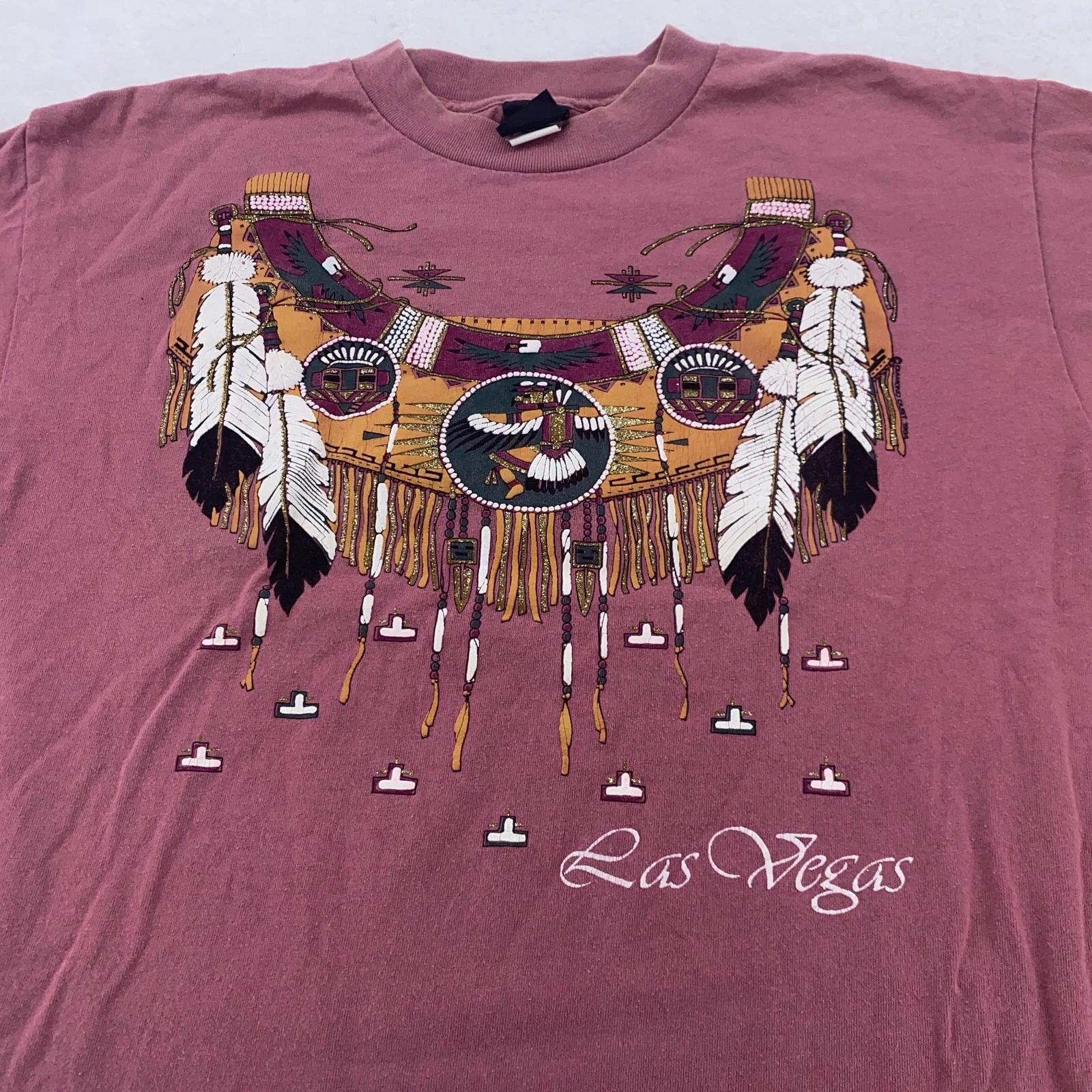 Vintage Las Vegas Native American Feathers Shirt Mens Large Graphic Made USA 90s 3XL
