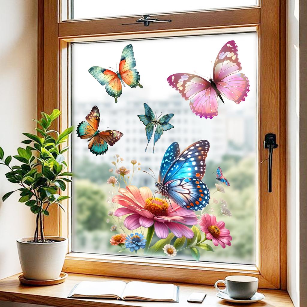 Schmetterlings- und Blumen-Fensteraufkleber können in Wohnzimmern, Schlafzimmern, Küchen und Blumengeschäften verwendet werden.