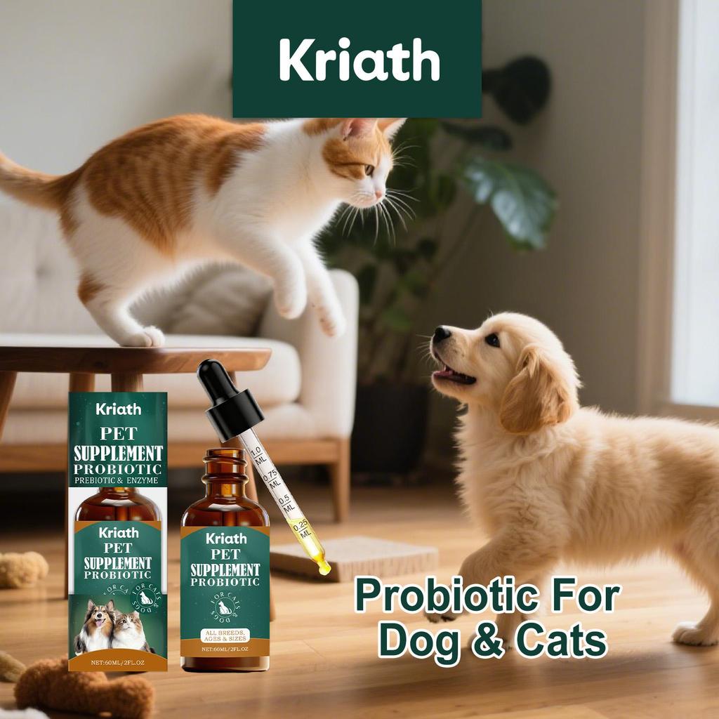 Kriath Probiotic Drops for Cats and Dogs 60ml: Gentle Care for Cat and Dog Gut Health. Pet Intestinal Health Care Drops.