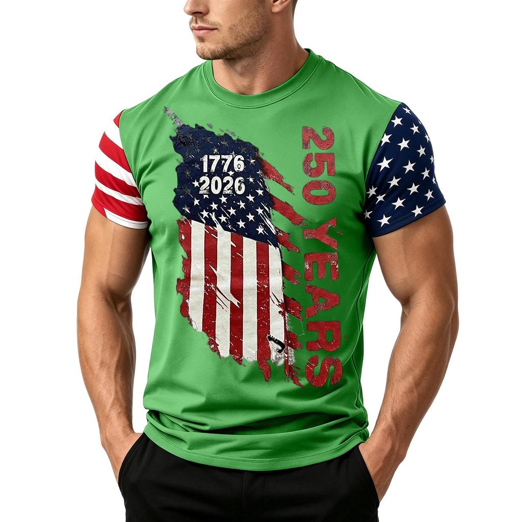 Men's Independence Day Flag Print Short Sleeve T-Shirt, Loose Casual Daily Summer Tops