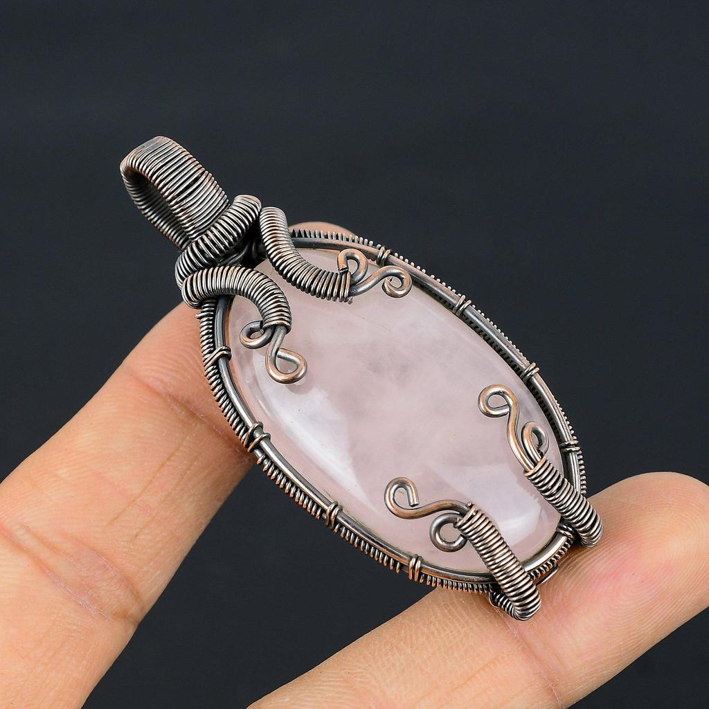 Rose Quartz Jewelry, 999 Copper Wire Wrapped Pendant Handmade Gemstone Jewelry, Gifts For Wife Brand New Pendant