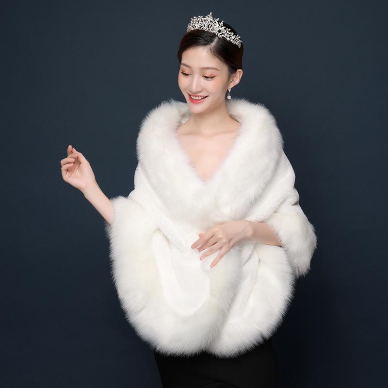 Korean Wedding Fur Shawl: Autumn/Winter Bridal Cape, Fashionable and Warm In White or Red
