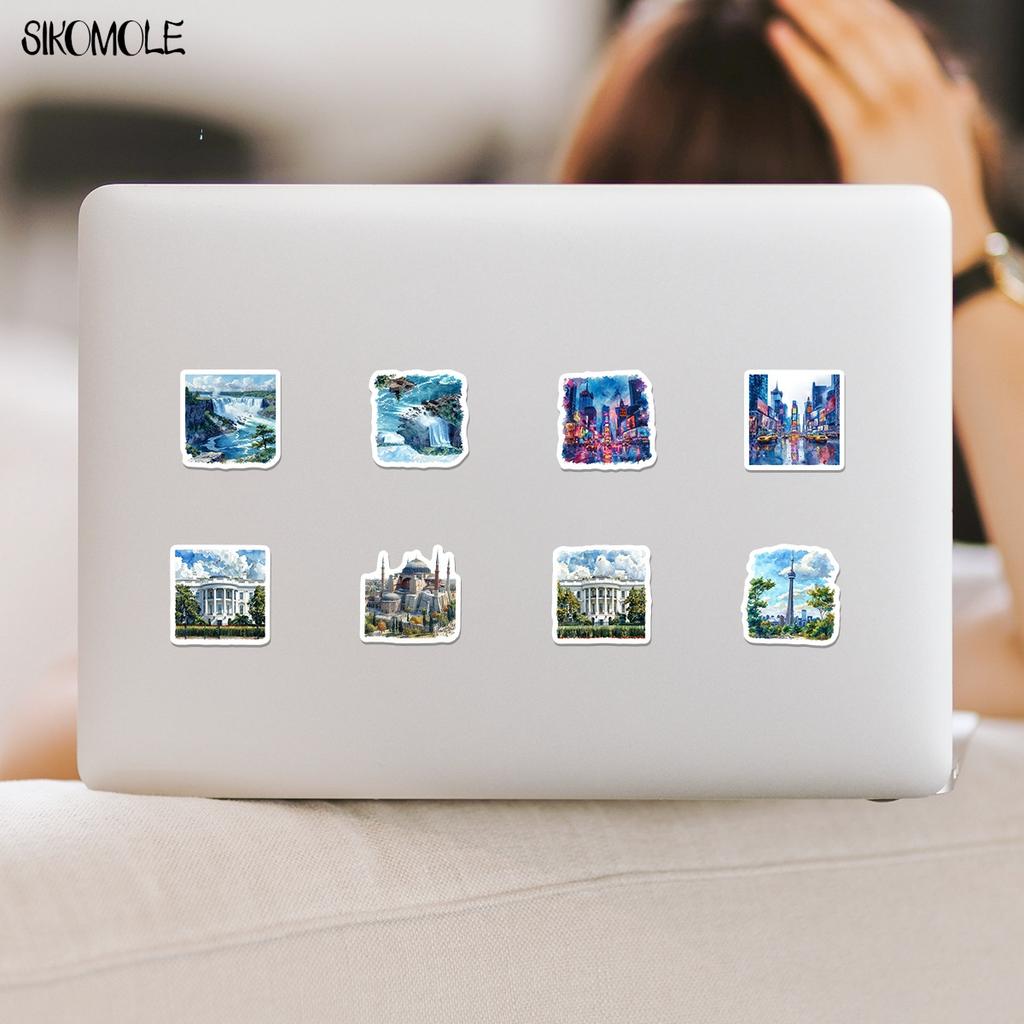 10 30 50PCS Cartoon Watercolor Famous Buildings Stickers Aesthetic DIY Decoration Toy Travel Luggage Decal Graffiti Sticker Pack