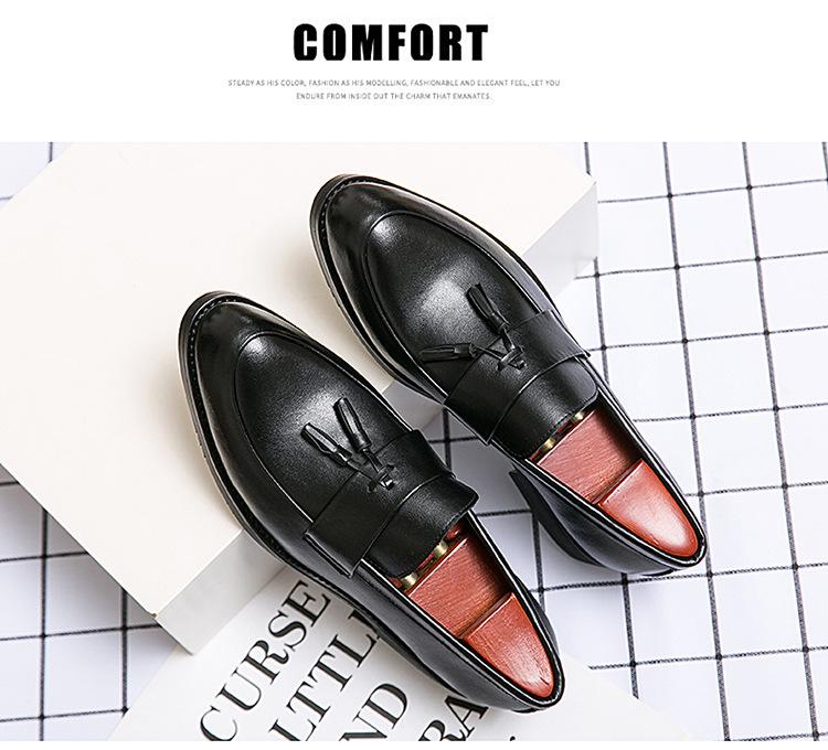 Casual Leather Shoes Men's British Pointed Business Dress To Work Groom Wedding Nightclub Hair Stylist Korean Version Fringed Men's Shoes