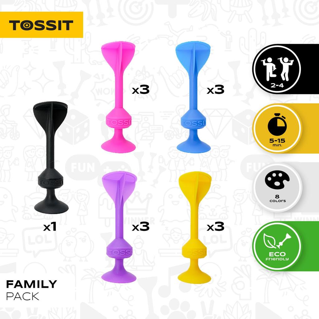 TOSSIT Game Set Suction Cup Throw Party Game Family Friendly Friend Pack 4 Light and Yellow Portable – Indoor/Outdoor – – Colors Pink, Purple, Blue,