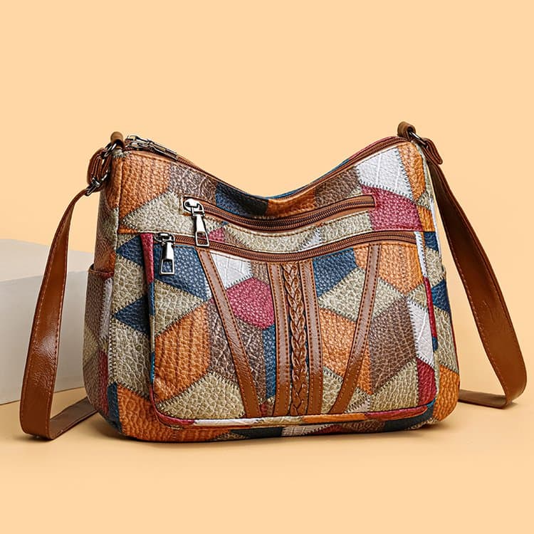 

Women s PU leather splicing messenger bag shoulder bag хакі