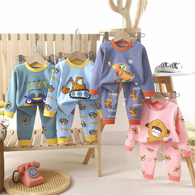 Cartoon Kinder 100% Baumwolle Unterwäsche Set Jungen & Mädchen Thermopyjama Weiches Langarm-Oberteil & Hose Gemütliche Homewear & Nachtwäsche